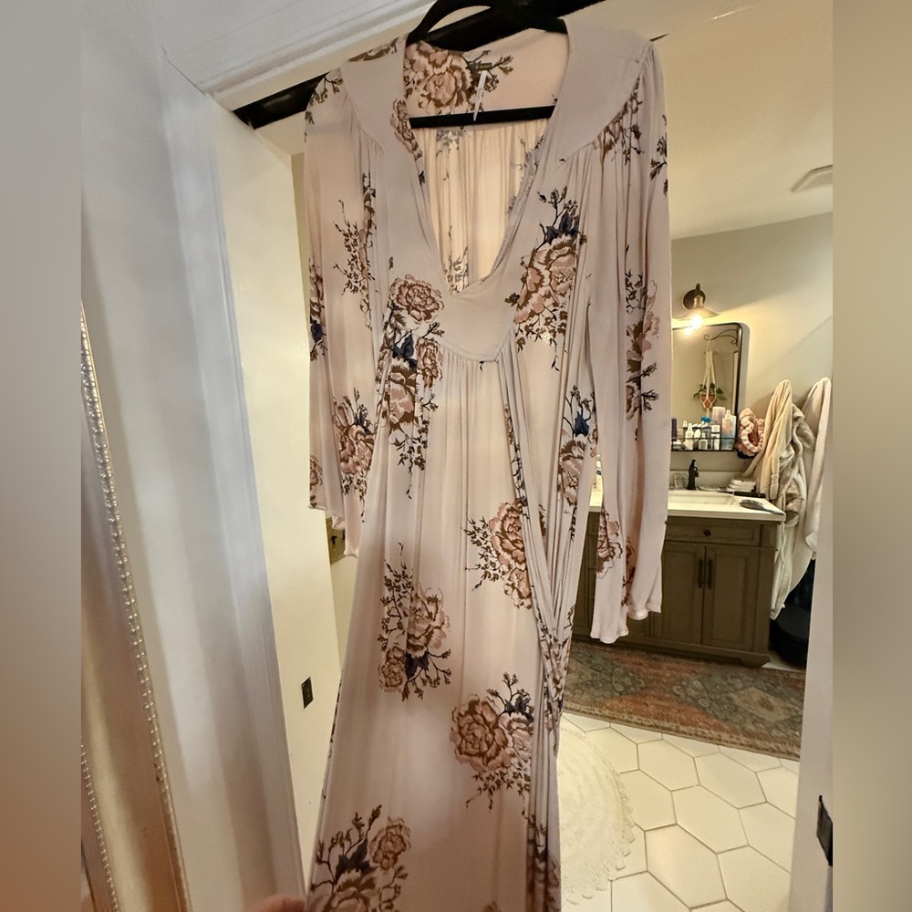 Free People Cream Floral Long Sleeve Dress